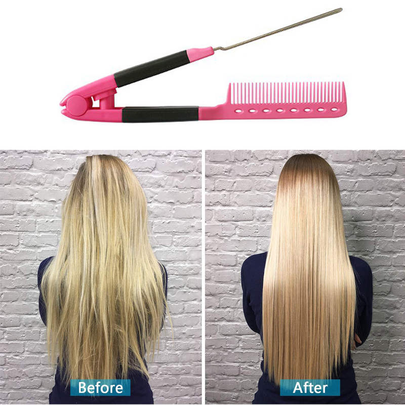 Beakey Flat Straightening Comb V-Shaped Hair Brush Hairdressing Tool-Rose Red