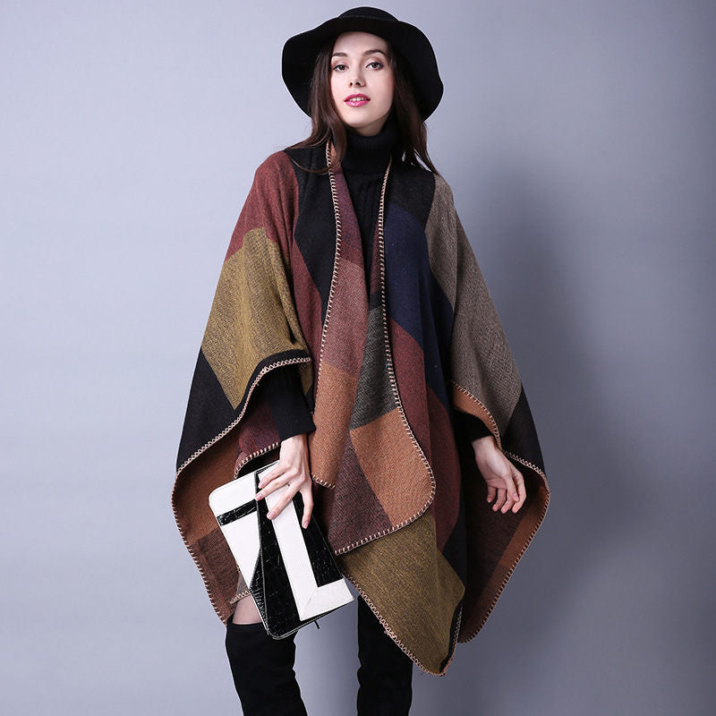 Beakey Womens Winter Reversible Oversized Blanket Cape Shawl-Khaki