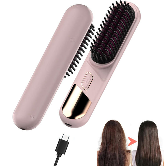 Beakey Cordless Hair Straightener Brush Negative Ion with 4 Temp Settings-Pink