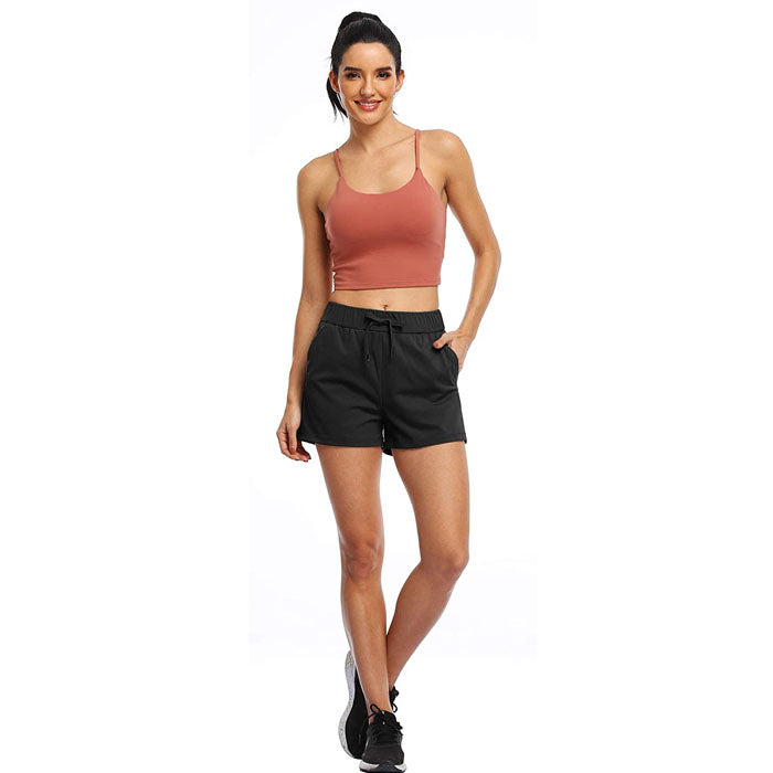 Beakey Women's Yoga Lounge Lace-up Shorts Comfy Casual Shorts With Pockets-Black-2022