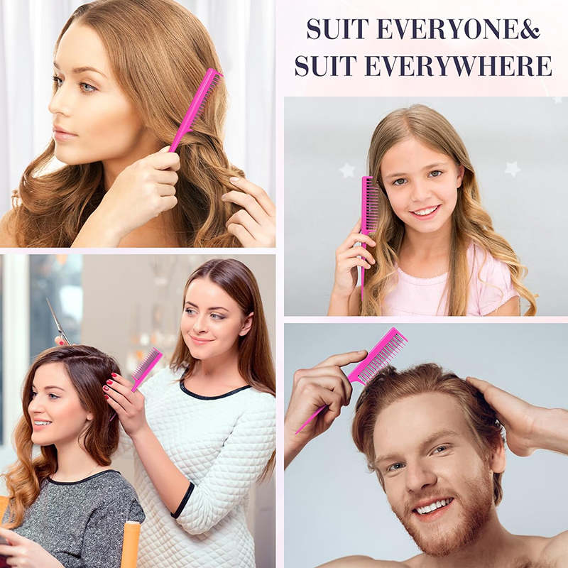 Beakey Triple Teasing Comb with Rat Tail Handle Adds Volume To Fine Hair-Rose Red