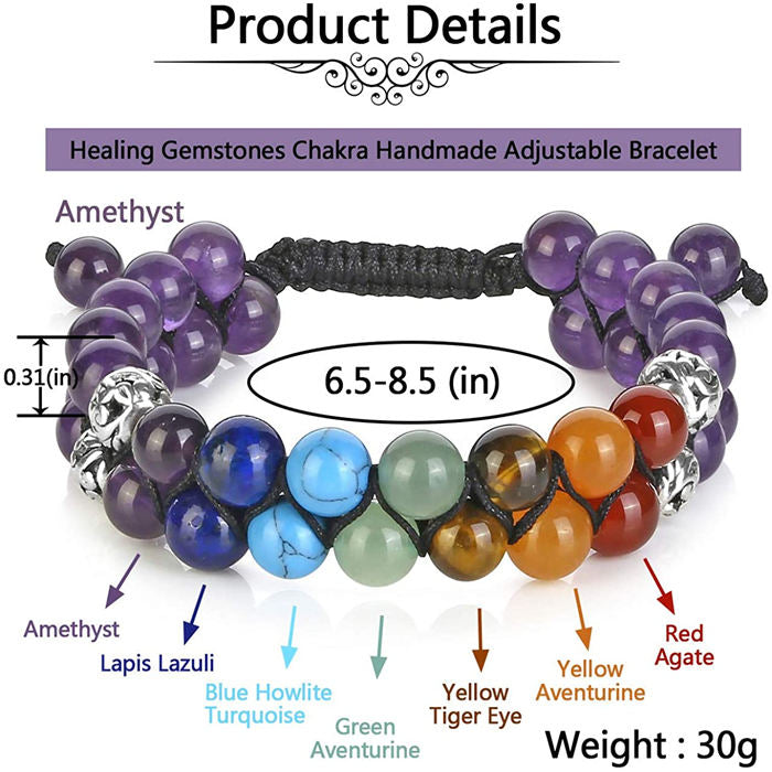 Beakey Bead Bracelet 7 Chakras Healing Crystals Bracelet Stone Beads Double Layer Bracelets-Purple