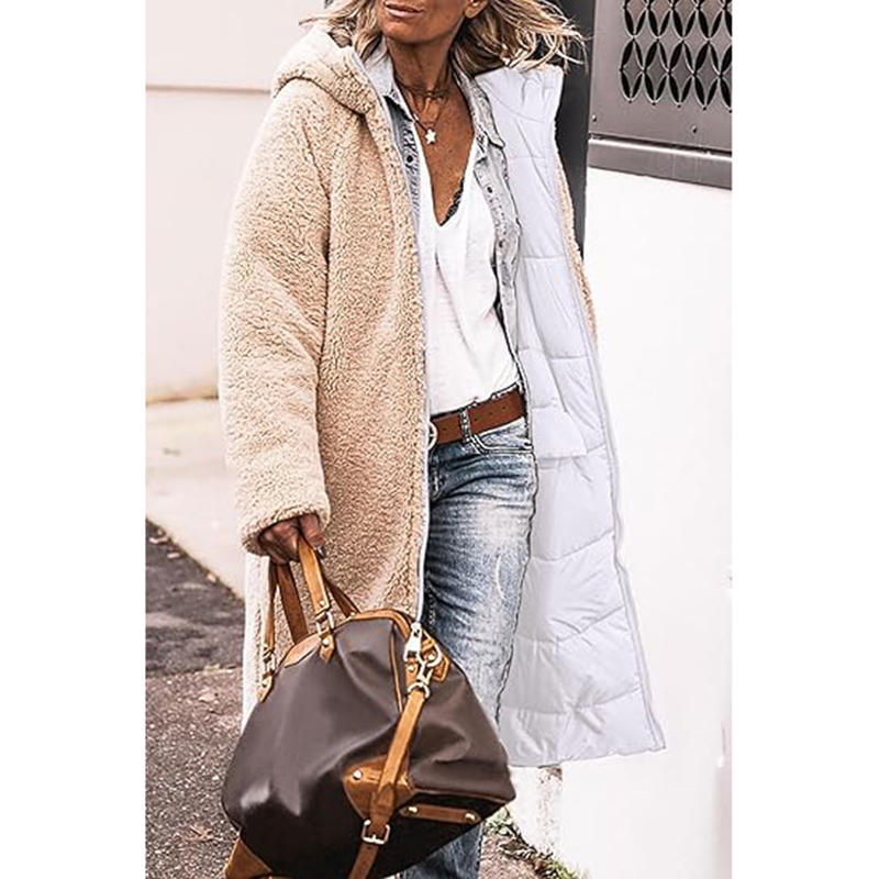 Beakey Womens Long Coats with Hood Fleece Lining Oversized Jackets-White