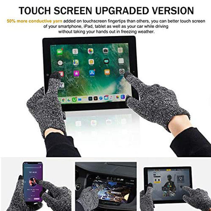 Beakey Winter Woman Gloves Upgraded Touch Screen Anti-Slip Silicone Gel Elastic Cuff Thermal-Black White-DZ32