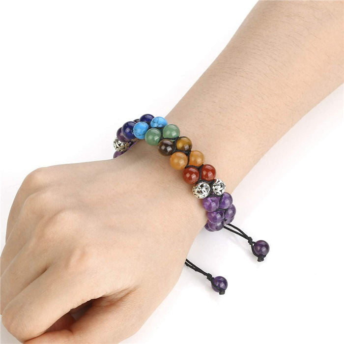 Beakey Bead Bracelet 7 Chakras Healing Crystals Bracelet Stone Beads Double Layer Bracelets-Purple
