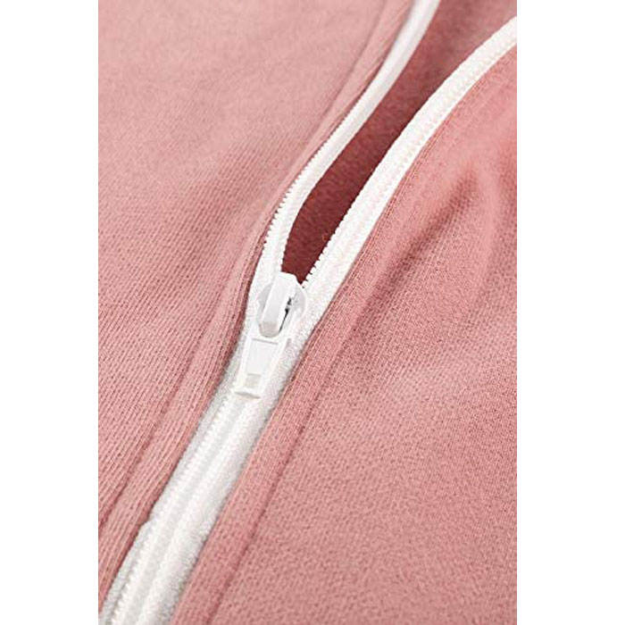 Beakey Womens Solid Color Zip Up Hoodie Long Sleeve Casual Sweatshirts Coat-Pink-7052