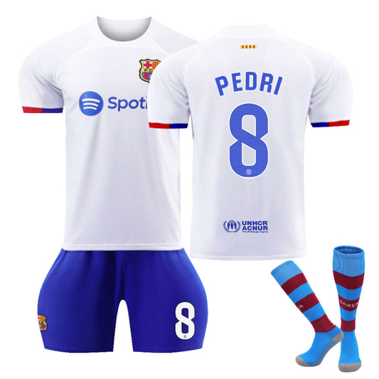 Beakey Barca Away Jersey PEDRI #8 Soccer Jersey Kids Adult 3-Pieces Jersey Kits