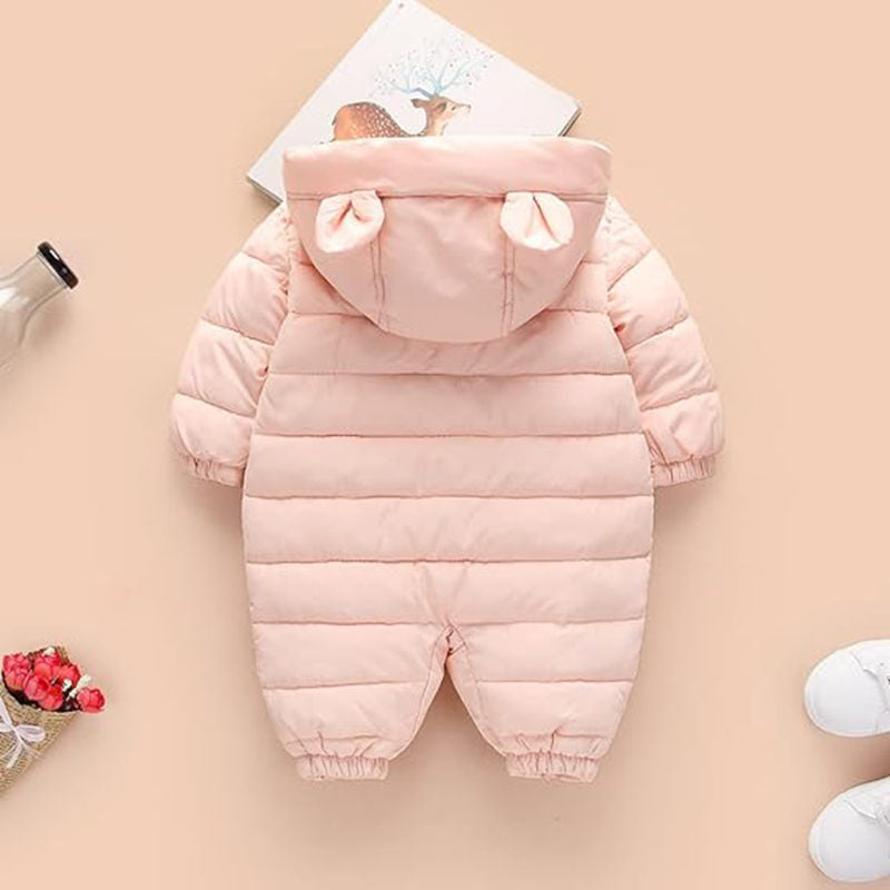 Beakey Baby Warm Romper with Bear Hood Winter Snowsuit for 0-18 Months-Pink