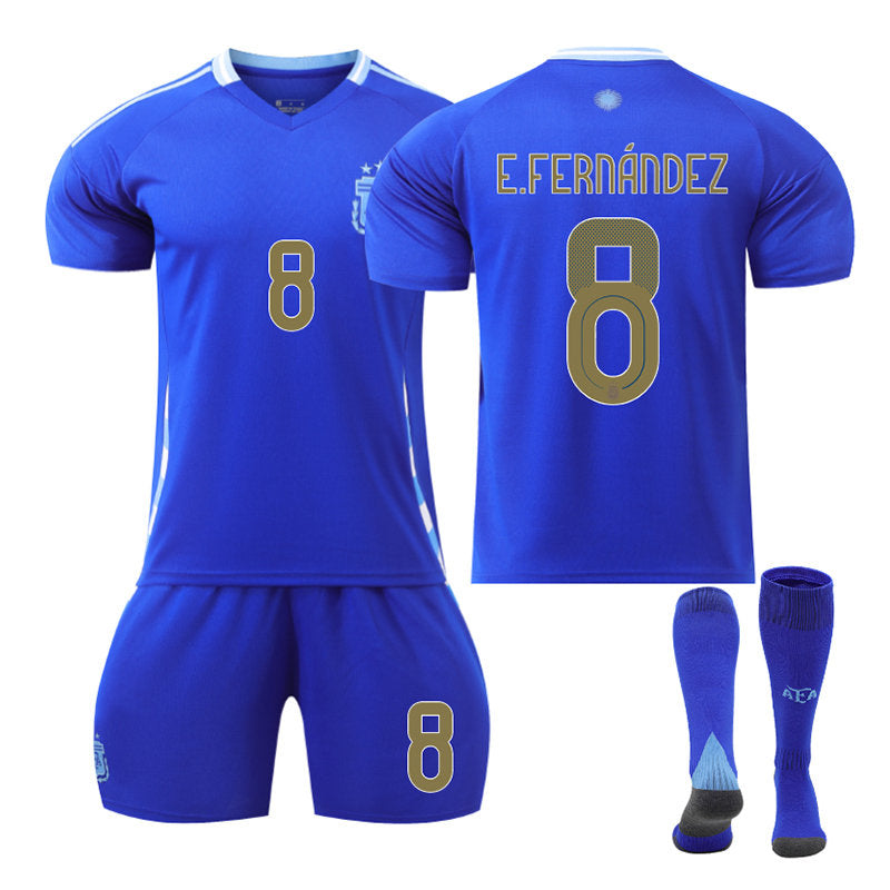 Beakey E.FERNANDEZ #8 Argentina Away Jersey Soccer Jersey Kit Football T-shirt Set for Adult Kids