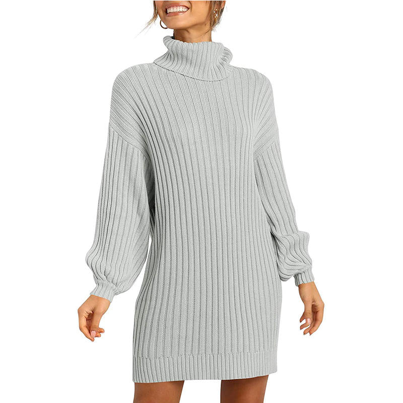 Beakey Womens Turtleneck Loose Sweater Dress Soft Winter Pullover Dress-Grey