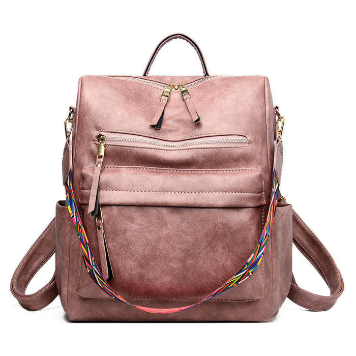 Beakey Women's Fashion Purse Backpack Multipurpose Design Backpack PU Leather Travel bag-Pink