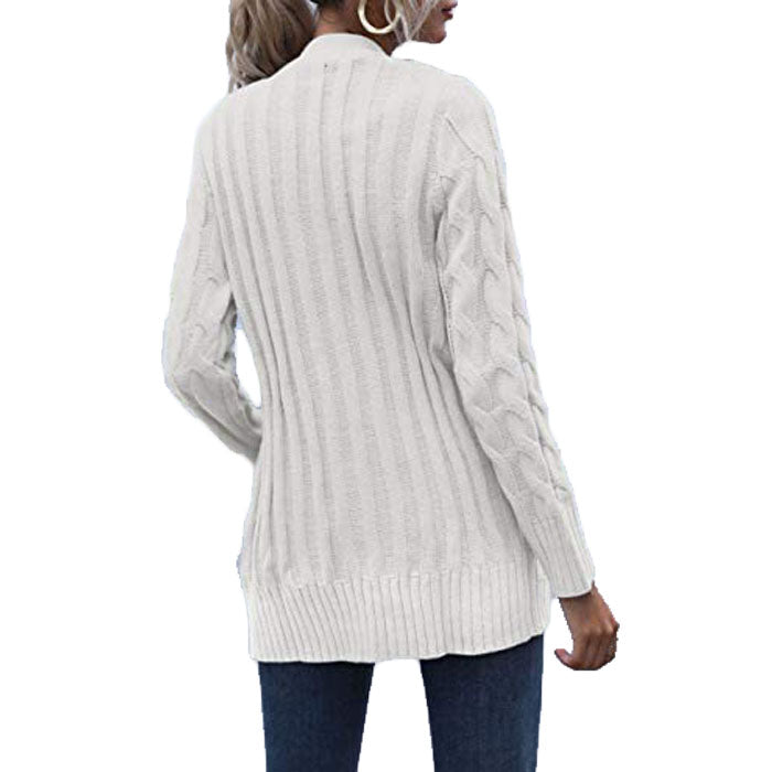 Beakey Women's Winter Keep Warm Long Sleeve Knit Sweater Cardigan Button Loose Outerwear-White-YL220187