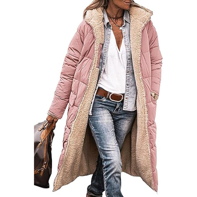 Beakey Womens Long Coats with Hood Fleece Lining Oversized Jackets-Lotus Color