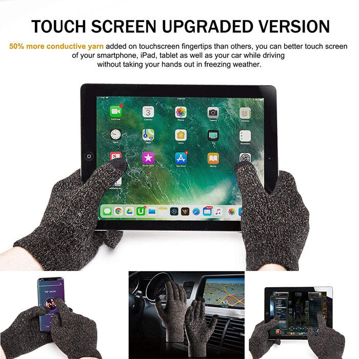 Beakey Winter Man Gloves Upgraded Touch Screen Anti-Slip Silicone Gel Elastic Cuff Thermal-Gray-DZ32