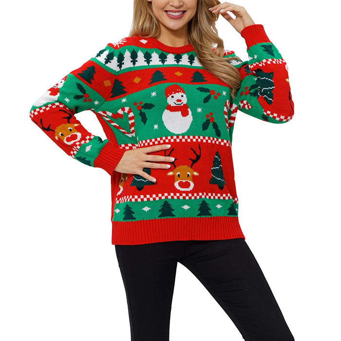 Beakey Women's Christmas Sweater Pullover Snowflake Long Sleeve Shirt-Snowman Red-KLK2122