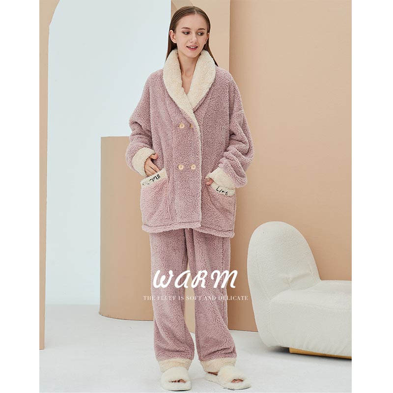 Beakey Womens Plush Pajamas Cardigan Set Loungewear-Pink