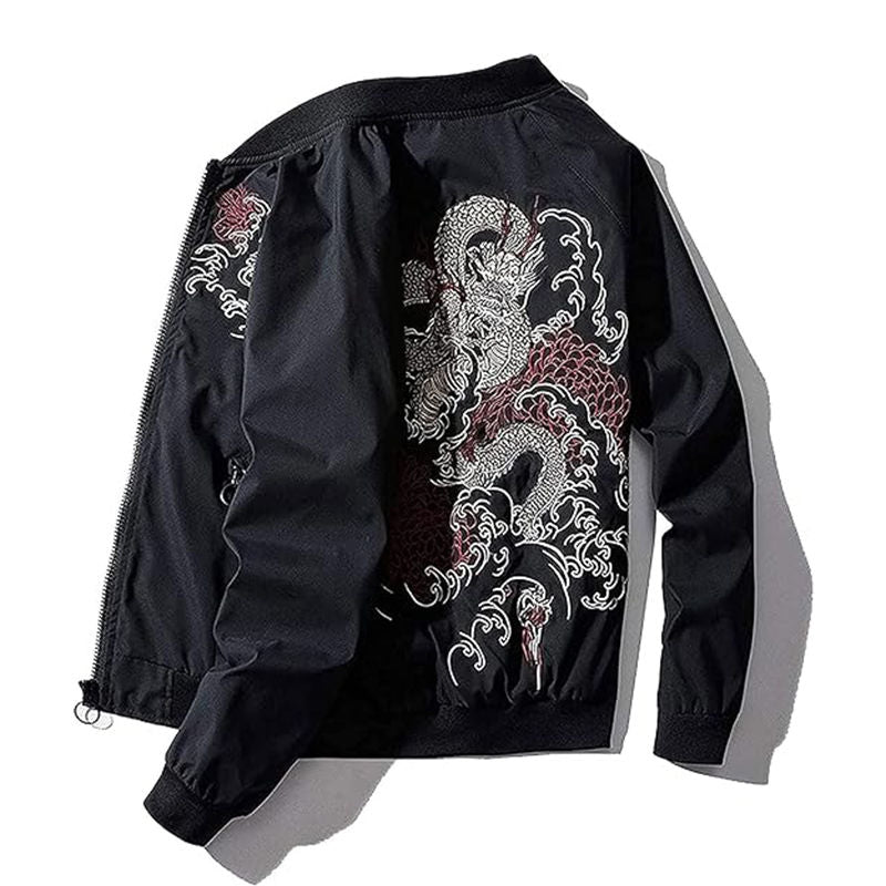 Beakey Cyberpunk Bomber Jackets for Men Embroidery Zipper Windbreaker-B