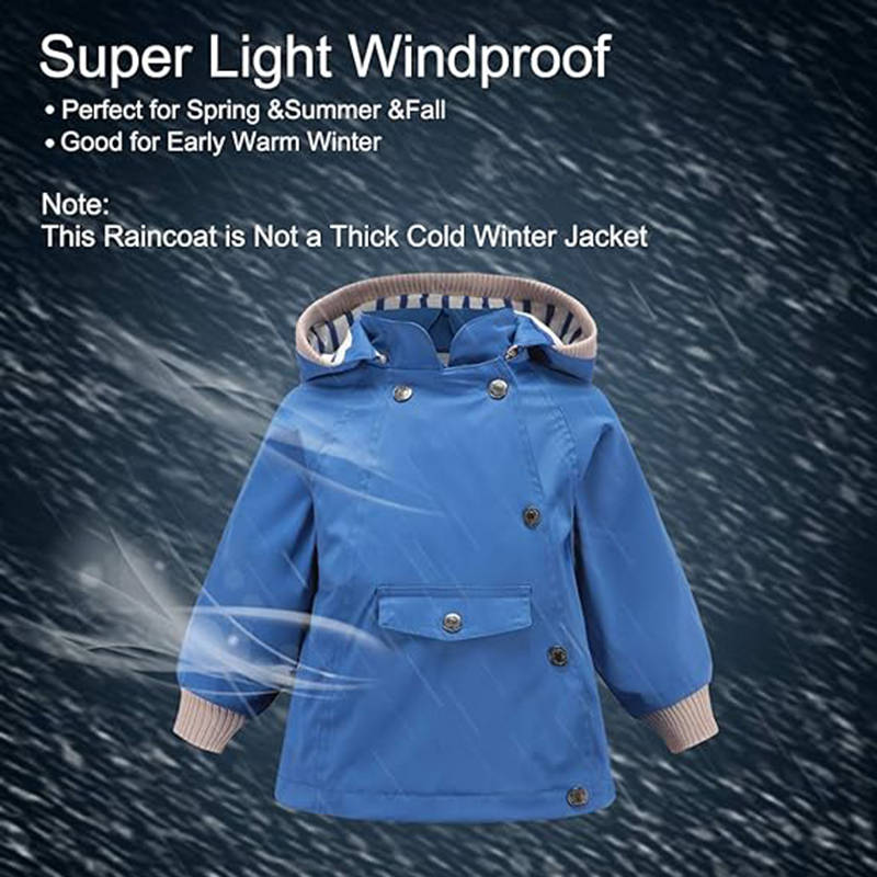 Beakey Kids Rain Jacket with Removable Hood Windproof for Spring Fall-Royal Blue