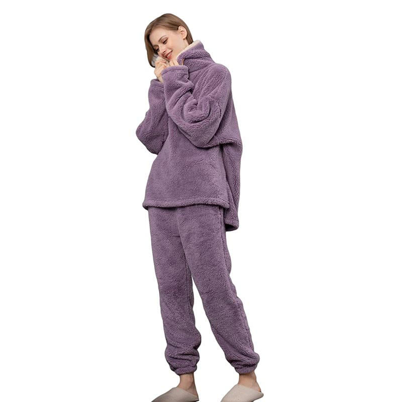 Beakey Womens Coral Fleece Oversized Pajamas Set-Purple