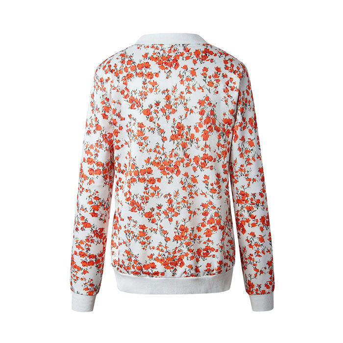 Beakey Women's Fashion Zip Up Casual Jacket Coat Short Outwear Flower Printing Tops-Red Flower-8795