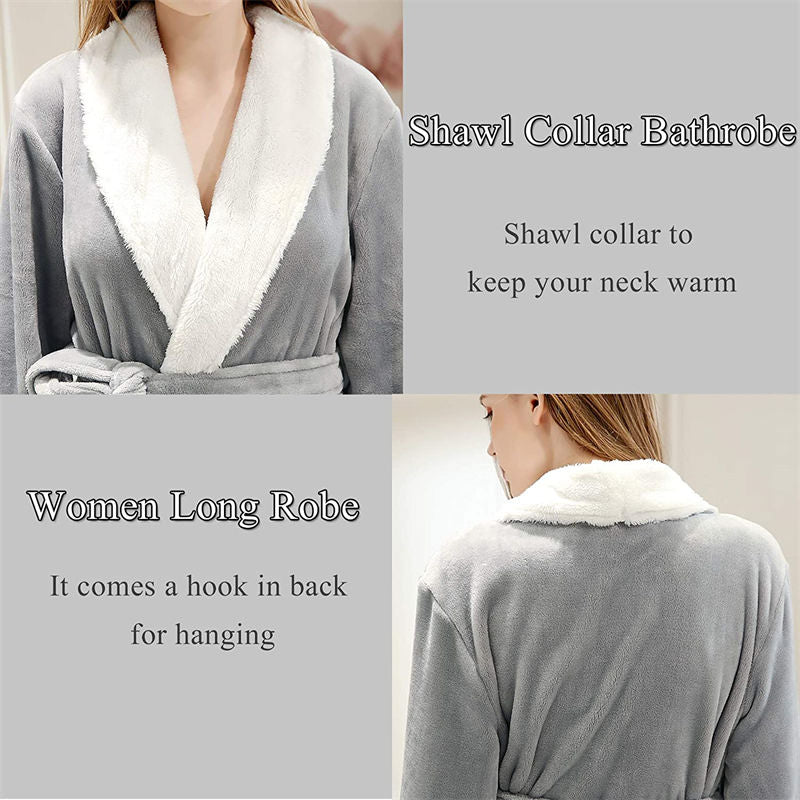 Beakey Womens Winter Robe Soft Plush Warm Spa Long Bathrobe Pajamas-Grey