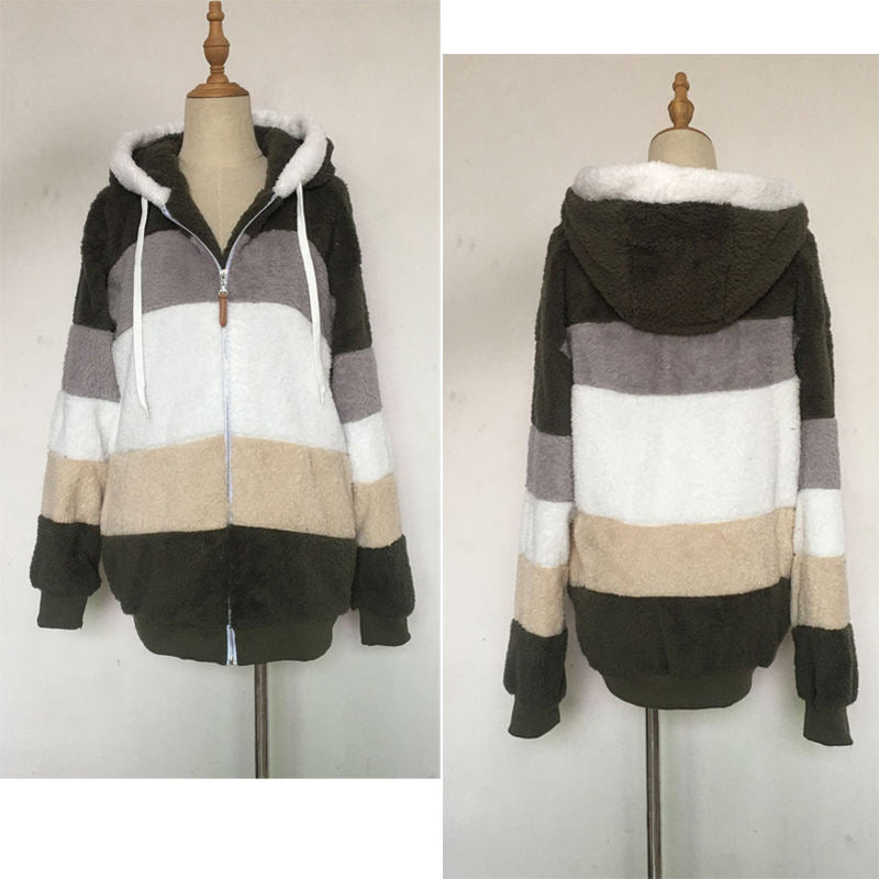 Beakey Womens Warm Coats Fuzzy Sherpa Hooded Jacket with Pockets-ArmyGreen