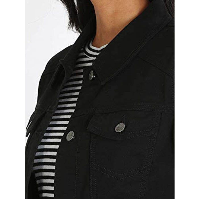 Beakey Women's Plus Size Classic Jean Jacket Slim-Black-042