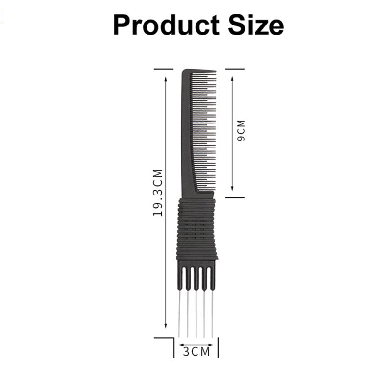 Beakey 3 Pcs Teasing Combs Carbon Fiber with Metal Pins for Hair Styling