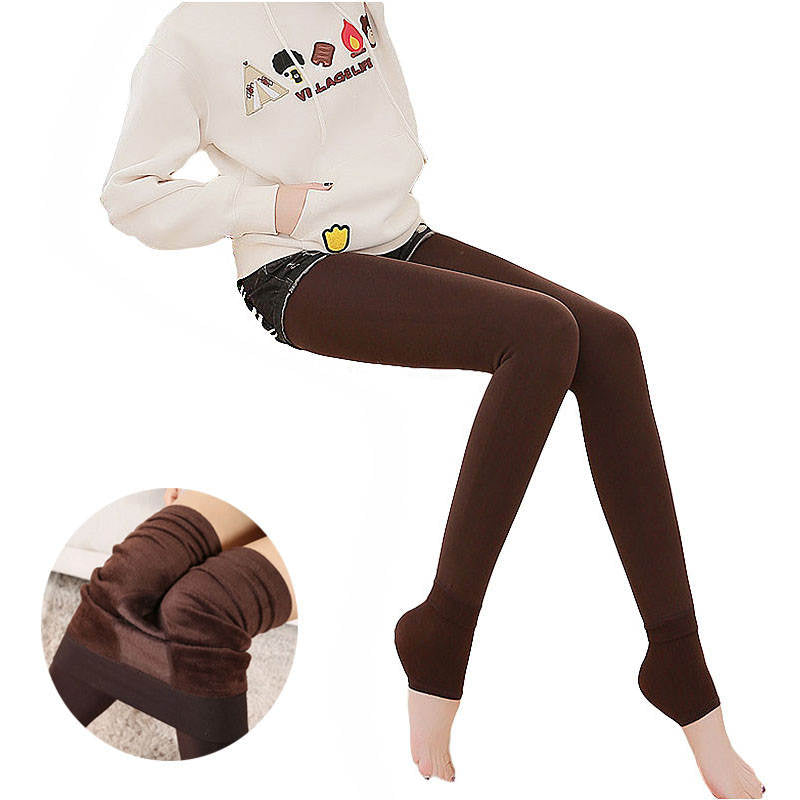 Beakey Winter Warm Fleece Lined Elastic Leggings Pants for Women-Brown