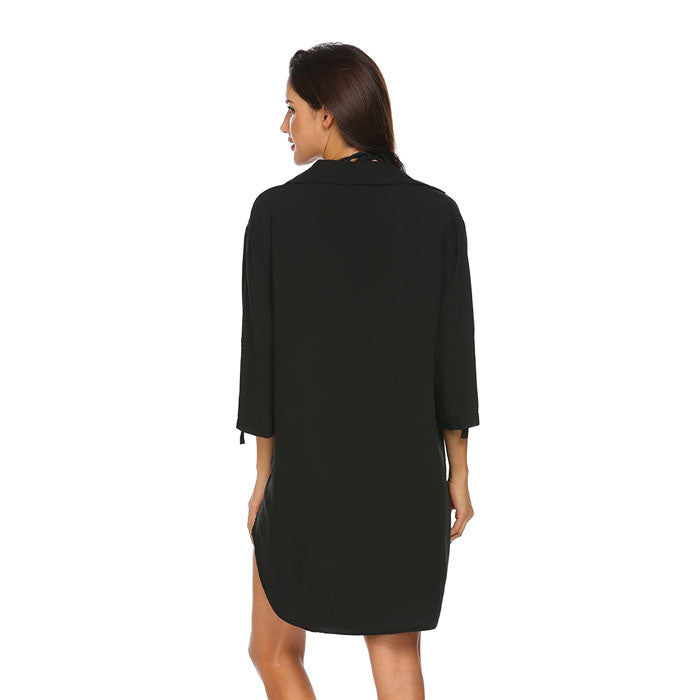 Beakey Women's Swimsuit Beach Cover Up Shirt Bikini Beachwear Bathing Suit Beach Dress - Black