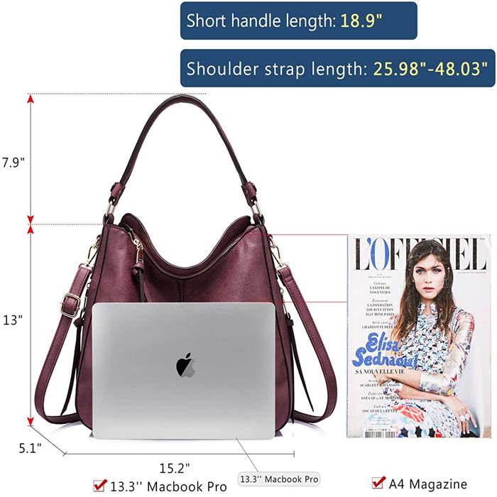Beakey Handbags for Women Large Designer Ladies Hobo bag Bucket Purse Faux Leather-Purple