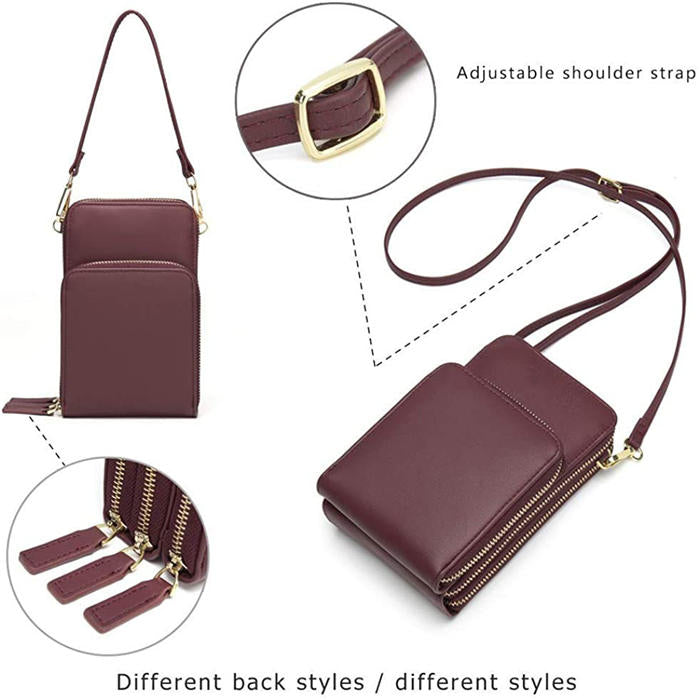 Beakey Crossbody Phone Bag for Women Small Shoulder Bag Cell Phone Wallet Purses and Handbags with 14 Credit Card Slots-Redwine