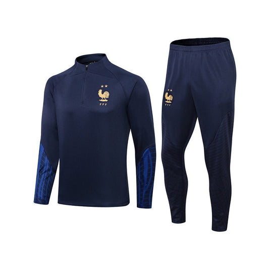 Beakey Adults Soccer Jersey Football Training Kits with Sleeves Print Half Zipper-Blue