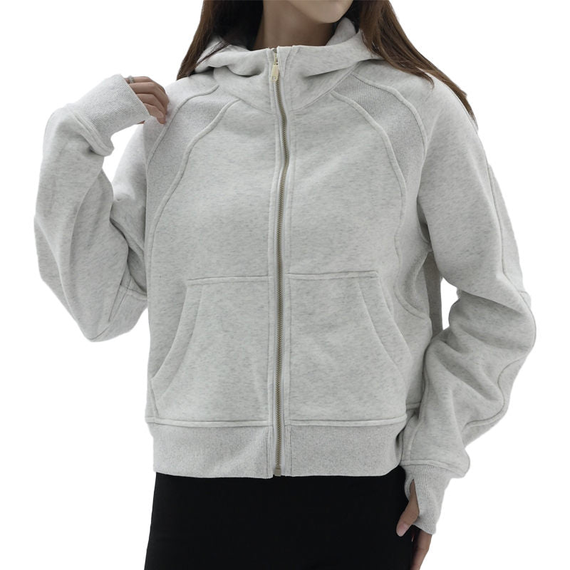 Beakey Womens Full-Zip Up Hoodies with Pockets Thumb Hole Fleece Jacket-Light Grey