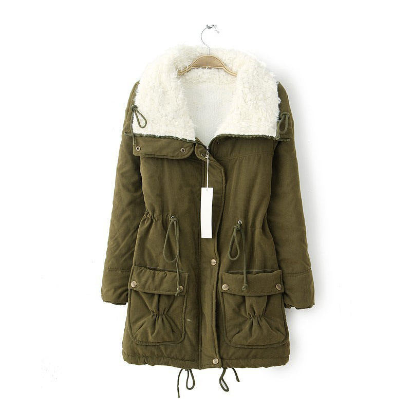 Beakey Women's Mid Length Winter Coat Thickened Warm Lamb Wool Lined Jacket-Army Green