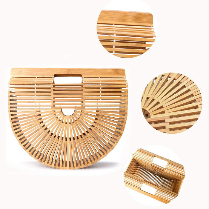Beakey Retro Womens Bamboo Handbag Handmade Semicircle Tote Bag Wicker Basket Bag