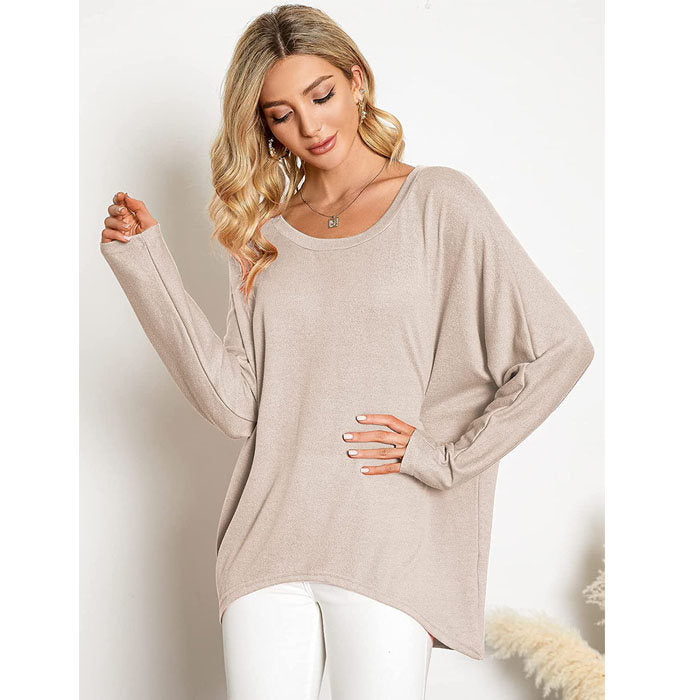 Beakey Women's Batwing Sleeve Off Shoulder Oversized Baggy Tops Casual Sweater-Dark Khaki-8889