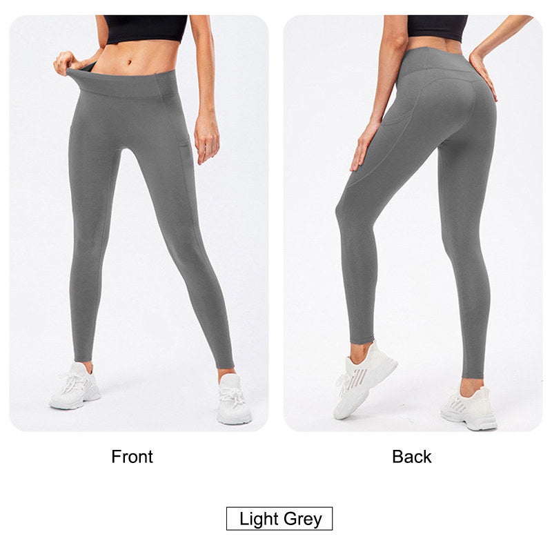 Beakey Womens Fleece Leggings with Pockets Tummy Control Thermal Yoga Pants-Grey
