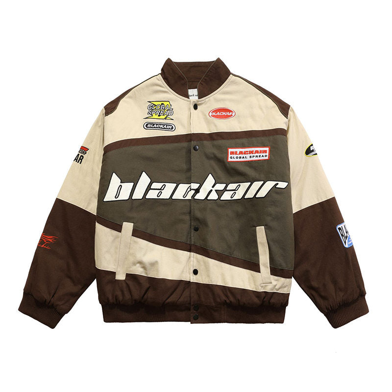 Beakey Motorcycle Jacket for Women Men Button-Down Baseball Coat-Brown