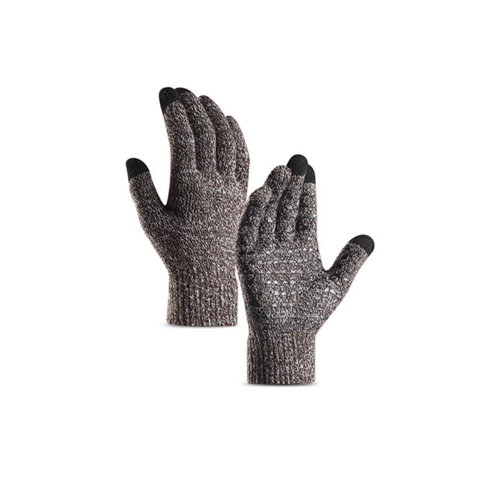 Beakey Winter Man Gloves Upgraded Touch Screen Anti-Slip Silicone Gel Elastic Cuff Thermal-Coffee White-DZ32