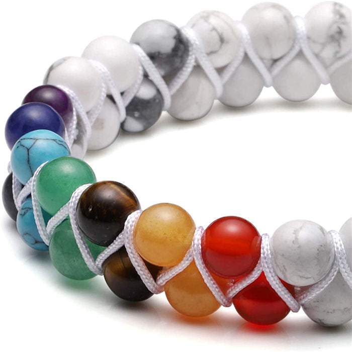 Beakey Bead Bracelet 7 Chakras Healing Crystals Bracelet Stone Beads Double Layer Bracelets-White