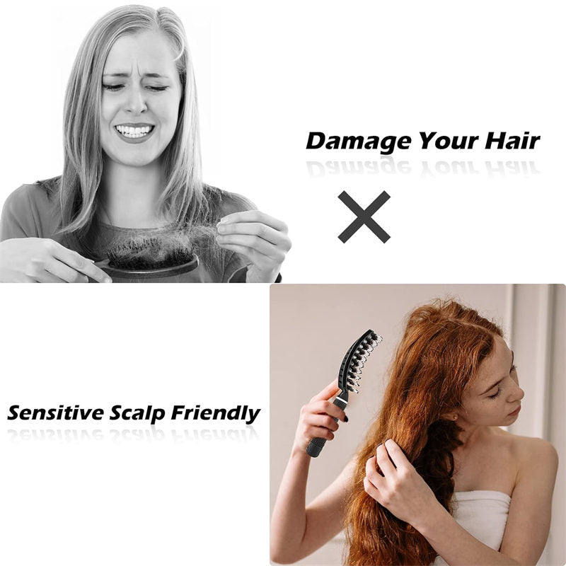 Beakey 2Pcs Hair Detangling Brush Fast Drying Styling Massage Hairbrush for Long Thick Curly Tangled Hair-Black White