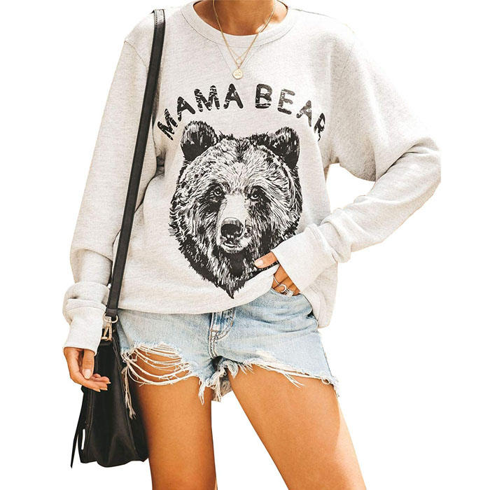 Beakey Women's Cute Long Sleeve Top Loose Crewneck Pullover Sweatshirt-Off-white Bear-JP201124