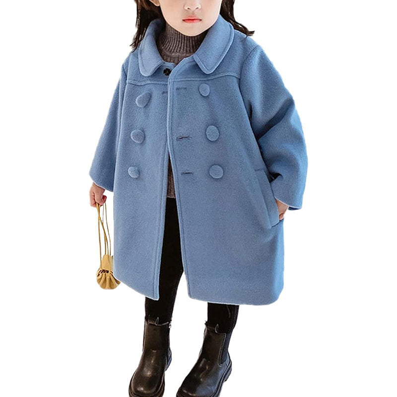 Beakey Long Pea Coat for Kids Girls Long Sleeve Button Outerwear Winter-Blue