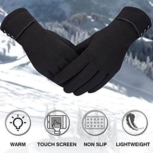 Beakey 3 Pairs Women Winter Gloves Warm Touchscreen Windproof Gloves-Black