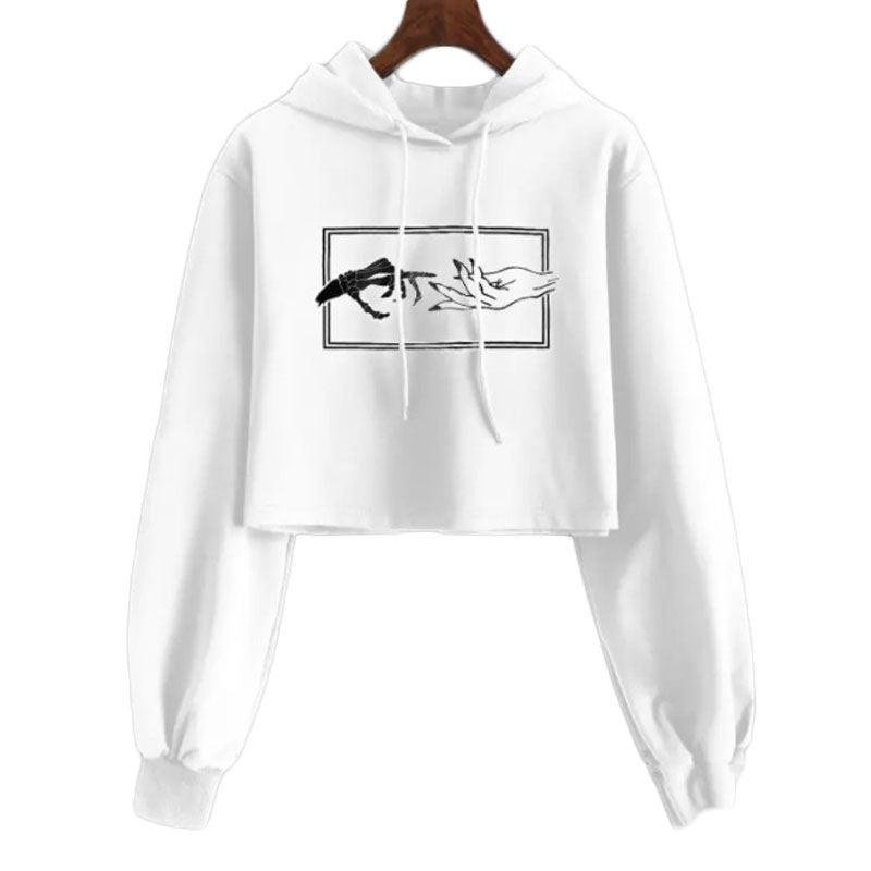 Beakey Womens Cropped Hoodies Graphic Printed Long Sleeve Sweatshirt-White
