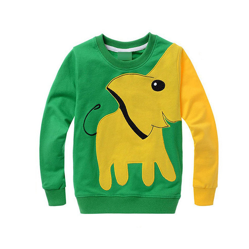 Beakey Boys Sweatshirts Cute Elephant Long Sleeve Crewneck Pullover-Green