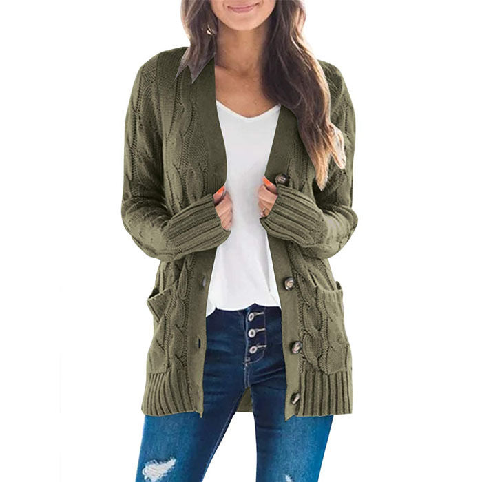 Beakey Women's Winter Keep Warm Long Sleeve Knit Sweater Cardigan Button Loose Outerwear-Army Green-YL220187