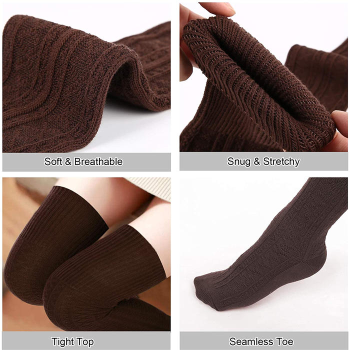 Beakey 2Packs Women Extra Long High Socks Knit Warmers Thick Tall Long Boot Stockings Leg-BlackDarkGray