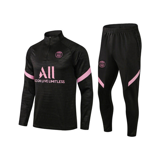 Beakey Paris Soccer Suit Football Training Suit with Long Sleeves Half Zipper for Kids Adults-Black